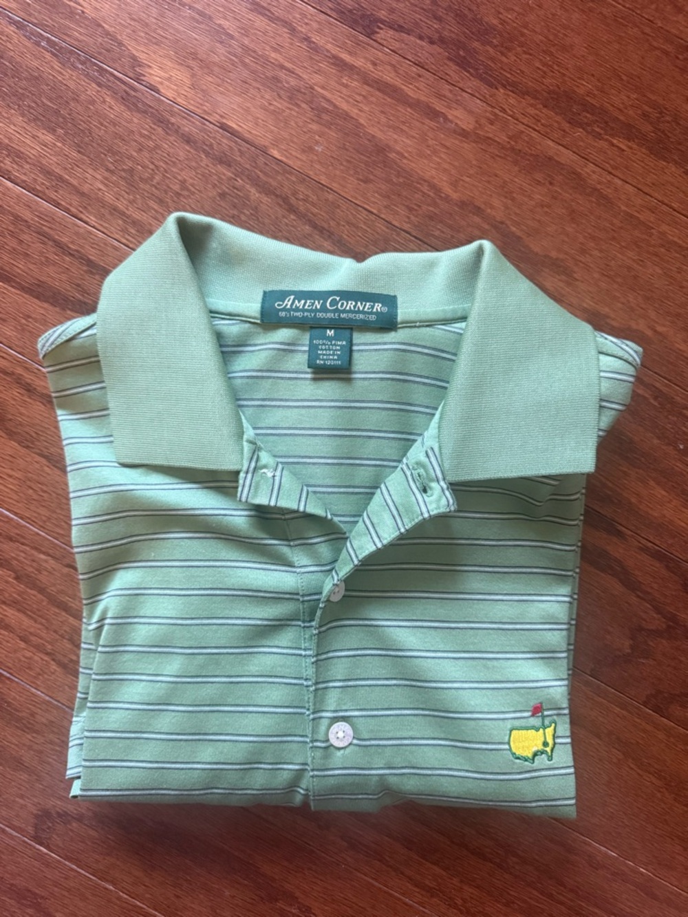 Amen Corner Men's Green Striped Masters Golf Polo Shirt size medium